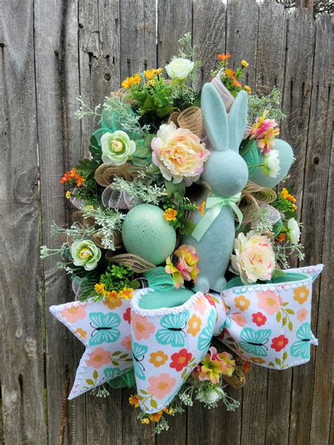 Easter Bunny Wreath Flocked Bunny Wreath Front Door Spring Decor