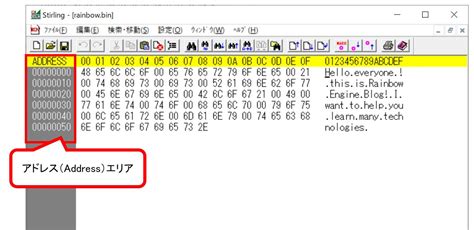 バイナリエディタの使い方や見方（「アドレス」や「テキスト」とは？） Rainbow Engine