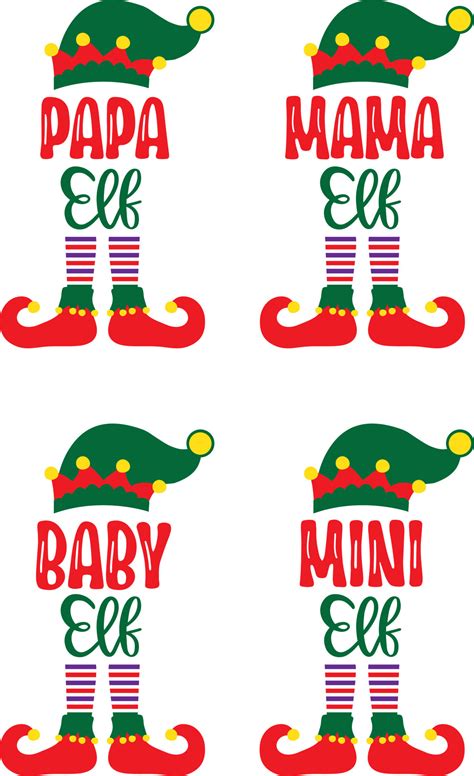 Papa Elf Mama Elf Baby Elf Mini Elf Christmas Vector File