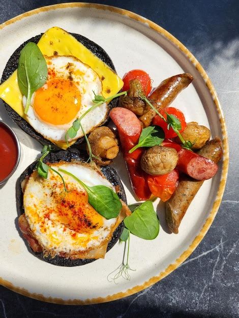 Premium Photo A Plate Of Breakfast With Eggs Sausages And Sausages