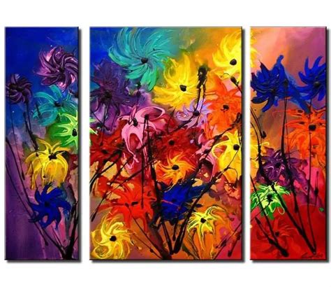 Landscape Painting Triptych Flowers 3453