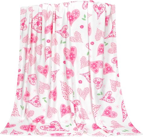 Aspmiz Valentines Day Throw Blanket Pink Hearts Flannel