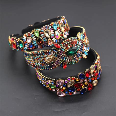 Farbe Strass Blume Breite Krempe Stirnband Barock Mode Luxus Schwere