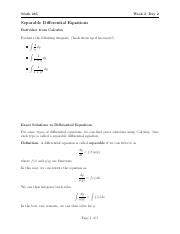 Solving Separable Differential Equations In Calculus Course Hero