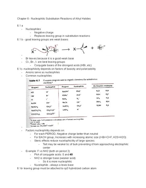 Chapter 6 Study Guide Orgo Chapter 6 Nucleophilic Substitution