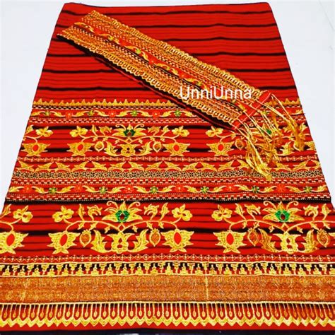 Jual Tapis Bordir Bunga Besar Tingkat Kain Tenun Merah Etnik Set