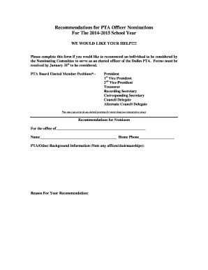 Fillable Online Ohlsd PTA Officer Nomination Form 2014 Ohlsd Fax