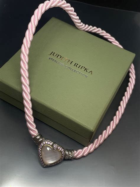 Vtg Judith Ripka Sterling Silver Silk Pink Rope Cz Heart