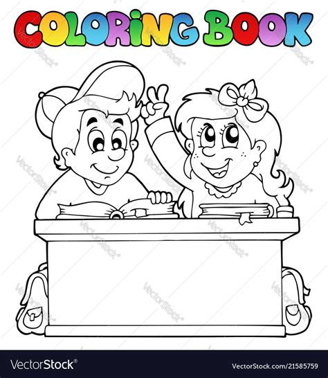 Coloring Book With Two Pupils Royalty Free Vector Image