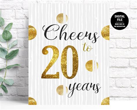 Cheers To 20 Years Birthday Sign Cheers To 20 Years Poster Etsy