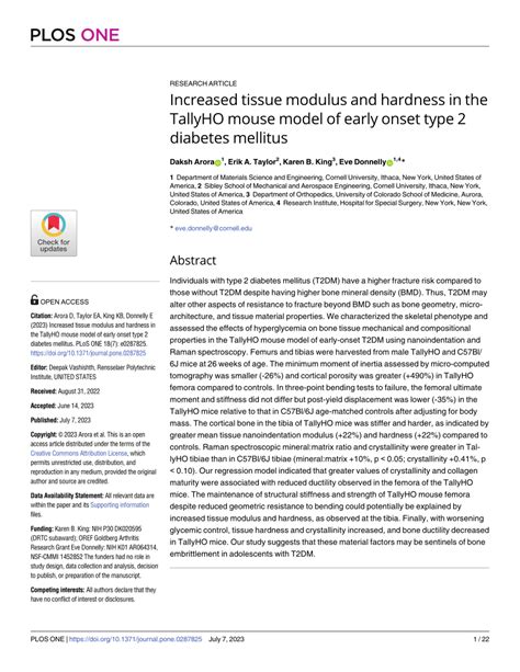 Pdf Increased Tissue Modulus And Hardness In The Tallyho Mouse Model