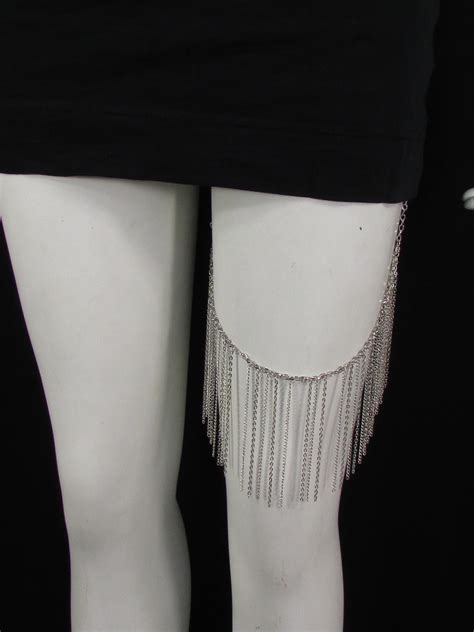 Silver Metal Trendy Long Leg Armor Chains Body Tassel New Women Fashio