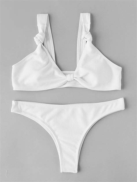 Shop Knot Detail Ribbed Bikini Set Online SheIn Offers Knot Detail