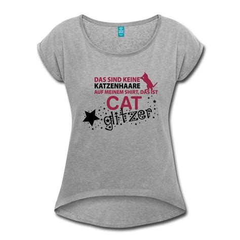 cat glitzer Frauen T Shirt mit gerollten Ärmeln CAT StyleKatzen T