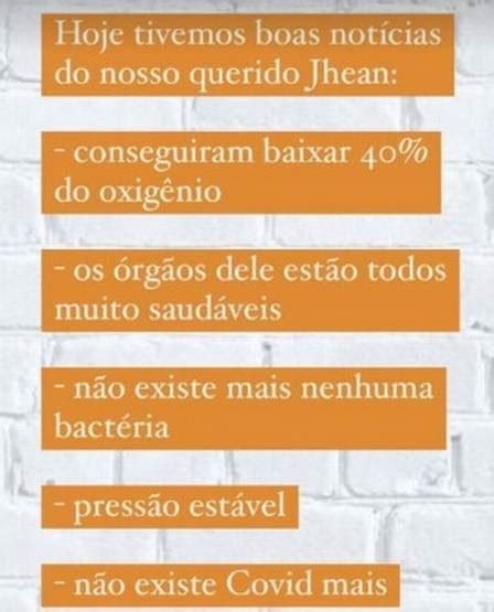 Intubado Jhean Marcell do Br oz se recupera de infecção bacteriana e