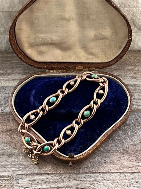 9ct Gold Antique Turquoise And Pearl Bracelet Etsy