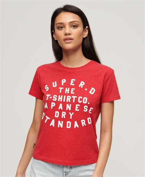 Womens Puff Print Fitted T Shirt In Papaya Red Marl Superdry Uk