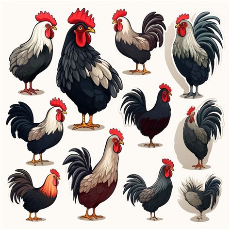 Premium Photo Cartoon Roosters Set Isolated On White Background