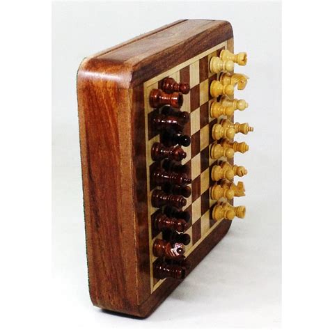 5" Golden Rosewood Magnetic Travel Chess Set with Drawer