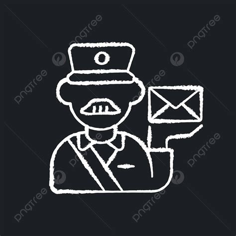 Postman Chalk White Icon On Black Background Sign Courier Sketch Vector