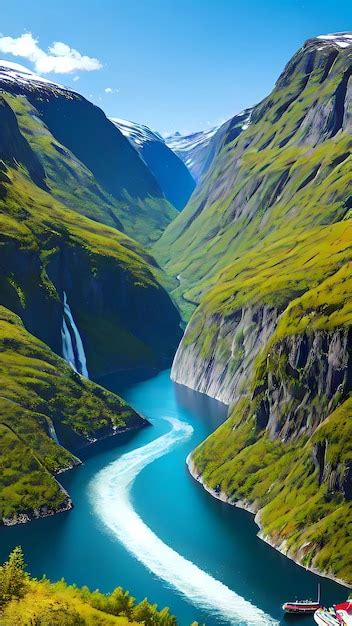 Premium AI Image | A waterfall in a mountain valley in Norwegia