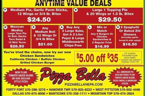 Online Menu Of Pizza Bella Restaurant Mountain Top Pennsylvania