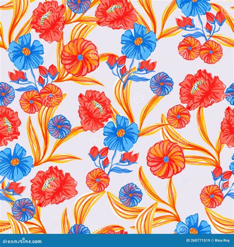 Watercolor Floral Seamless Pattern Design With Vibrant Colors Stock