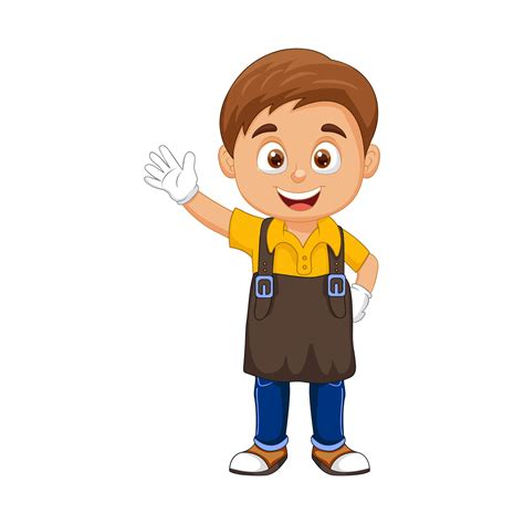 Cute Waitress Boy Hand Waving Cartoon White Background 17477044 Vector