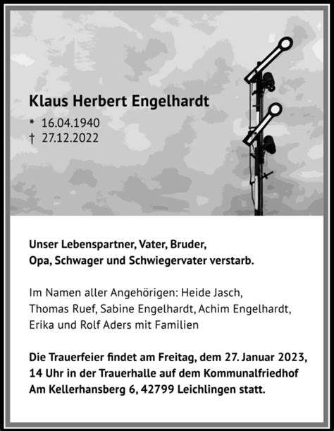 Traueranzeigen Von Klaus Herbert Engelhardt WirTrauern