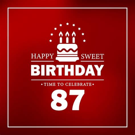 Premium Vector Happy Birthday 87 Red Card With Cake Ts Vector