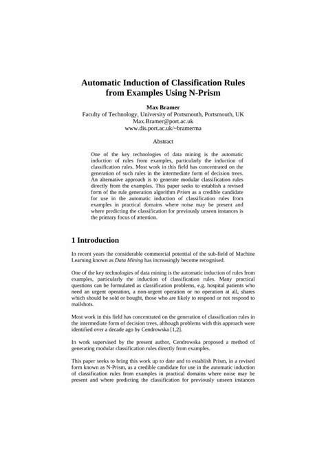 PDF Automatic Induction Of Classification Rules From Examples