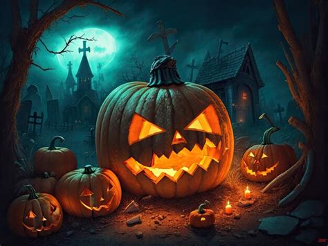 Premium Ai Image Halloween Pumpkins And Jack O Lanterns On Dark Creepy Background And