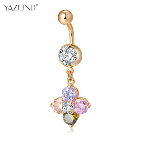 Colorful Crystal Flowers Jeweled Style Belly Button Ring Body Piercing