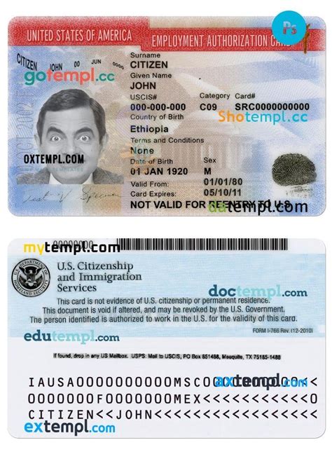 Usa Employment Authorization Card Psd Template Version 2 Gotempl