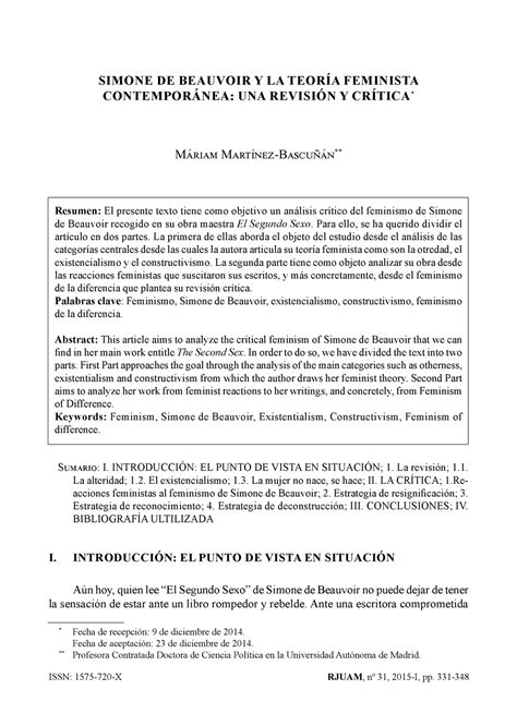 Teor A Feminista Contemporanea Simone De Beauvoir Simone De