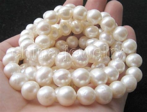 Hermoso Collar De Perlas De Agua Dulce Redondas Blancas Naturales 33