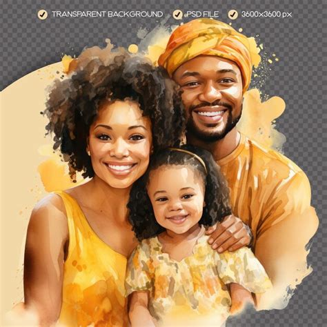 Psd Belle Famille Afro Am Ricaine Aquarelle Clipart Fond Transparent