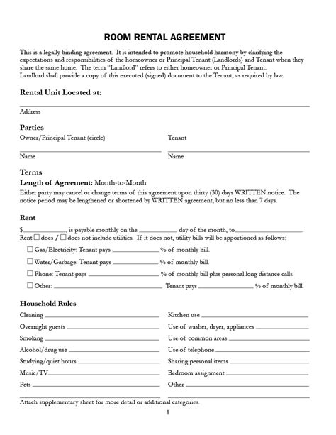 39 Simple Room Rental Agreement Templates Templatearchive