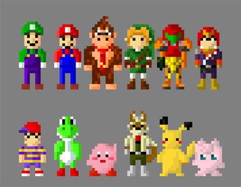 Super Smash Bros N64 Characters 8 Bit By LustriousCharming Arte Pixel