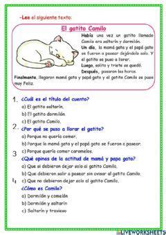 Lecturas Cortas Interactive Activity For Primer Grado Comprensi N