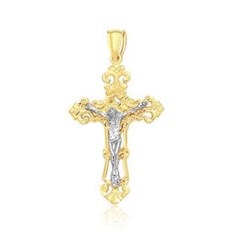 K Two Tone Gold Cross Pendant Ebay