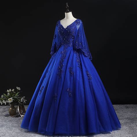 Royal Blue Ball Gown Lace Applique Quinceanera Dresses Tulle Floor Le