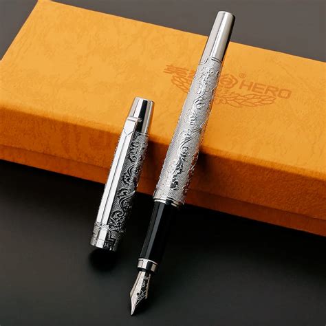 hero103 Exquisite Silver Engraved Fountain Pen Luxury Metal 0.5mm ...