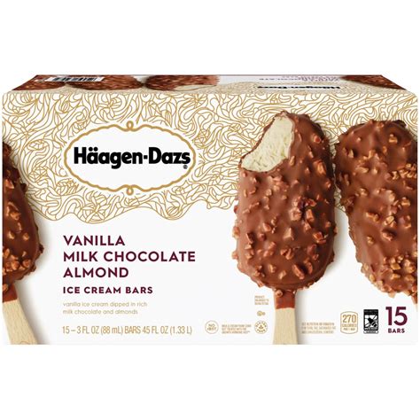 Haagen Dazs Ice Cream Bars Vanilla Milk Chocolate Almond Bar 15 Ct