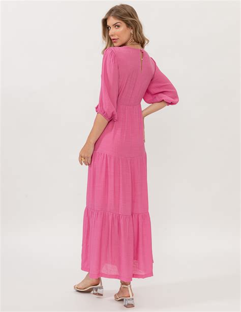 Vestido Longo Camadas Pink Sangue Latino