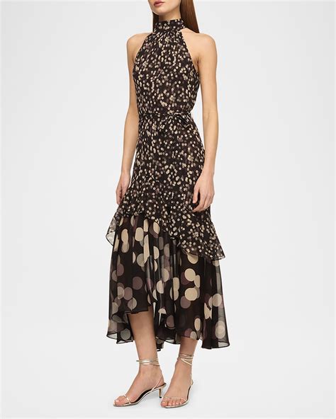 Misa Los Angeles Eliana Polka Dot Halter Midi Dress Neiman Marcus