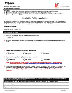 Fillable Online Yorku Cardholder S Profile Application Form Fax Email