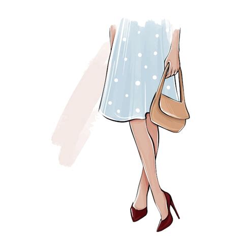 Premium Vector Vector Girl In High Heels Dress With Bag Fashion