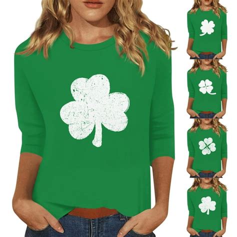 Purjkpu St Patricks Day Shirt For Women 2024 Casual 3 4 Sleeve Spring