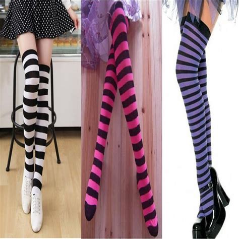 Fashion Stripe Stripy Striped Long Socks Over The Knee Thigh High